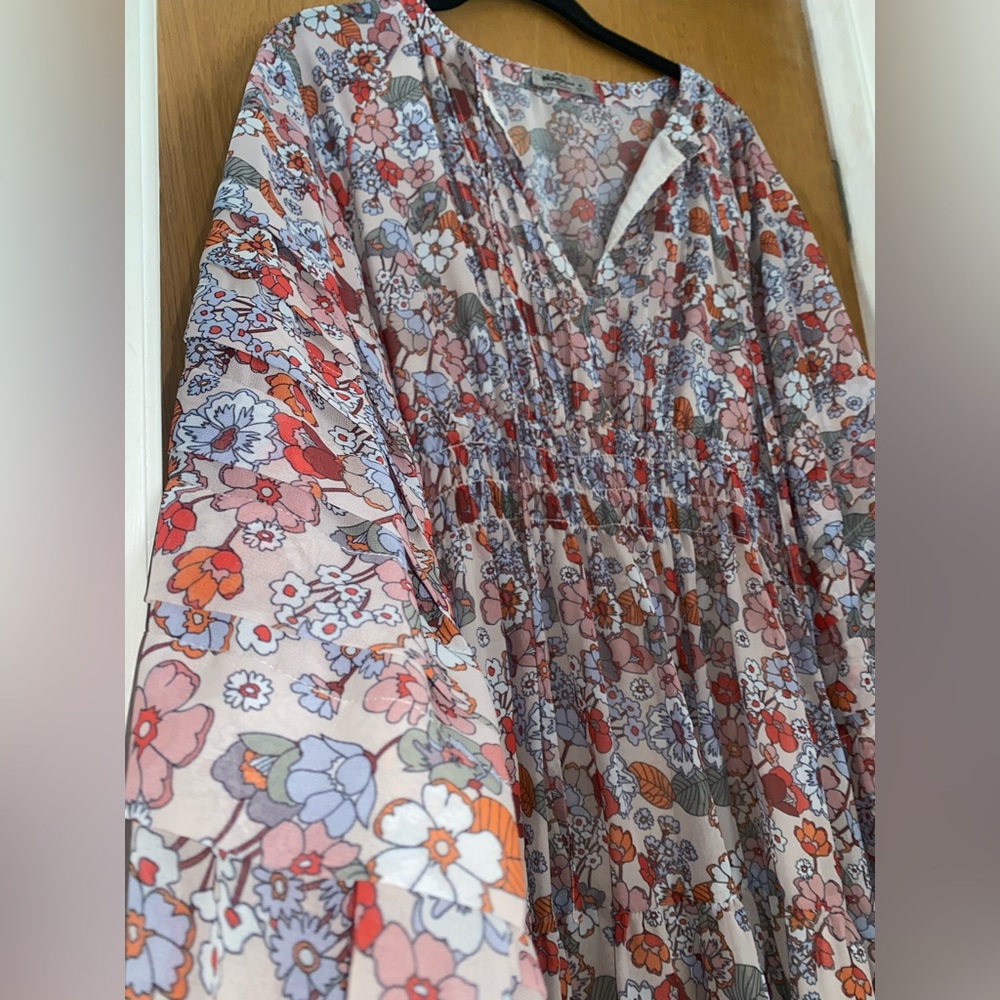 Vintage Smocked Waist Flowy Bohemian Dress